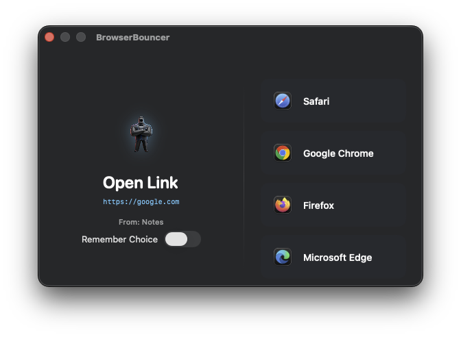 BrowserBouncer interception prompt
