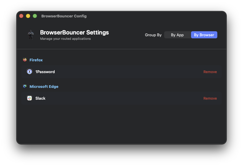 BrowserBouncer routing rules configuration